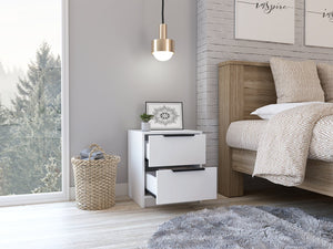 English Elm Cannon Compact 2-Drawer Nightstand in White with Sleek Bar Handles, Space-Saving Modern Storage for Bedroom B06280499