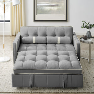 English Elm Modern Velvet Pull-Out Sofa Bed 2-Seater with Adjustable 3-Position Backrest, Lumbar Pillows & Pockets Grey W119368697
