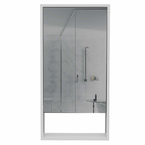 English Elm Burlington Modern Rectangular Medicine Cabinet with Mirrored Door and Open Shelves for Baths White B06280283