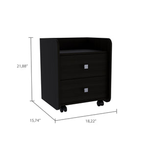 English Elm 1-Shelf Modern 2-Drawer Nightstand Wenge with Casters, Raised Sides for Secure Storage & Style (98) B06280517