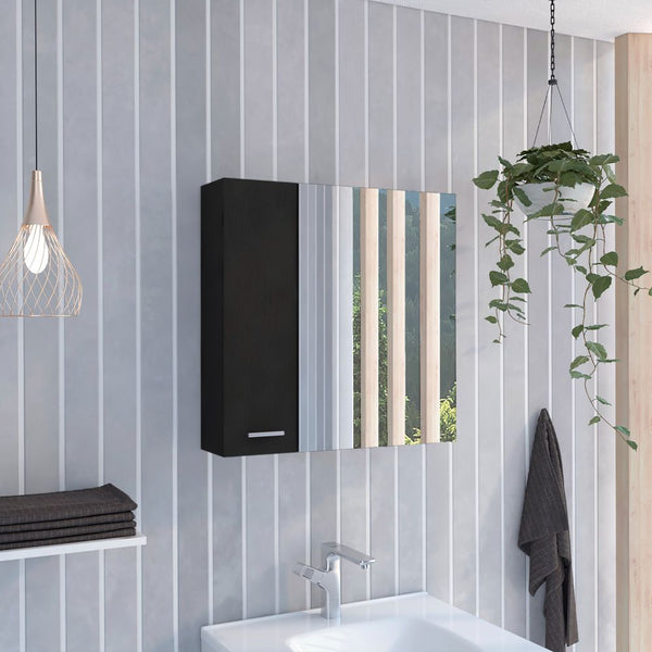 English Elm 4-Shelf Black Wenge Bathroom Medicine Cabinet with Mirror, Double-Door Storage & Top Shelf Space B06280223