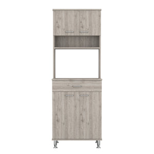 English Elm Santa 1-Drawer Area Pantry with 5 Shelves, 4 Doors and Open Appliance Surface for Kitchen Storage Light Gray B06280027