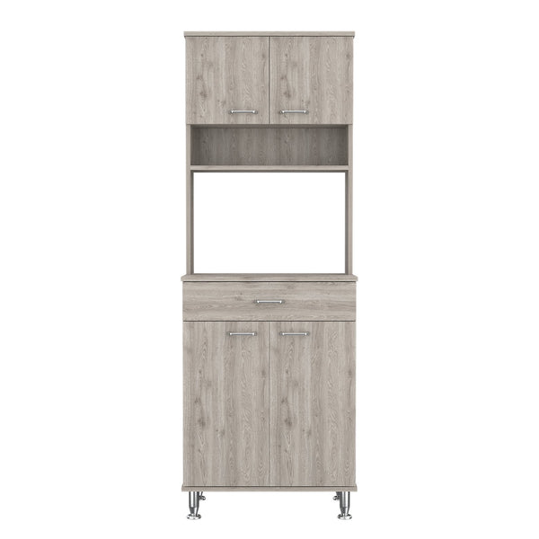 English Elm Santa 1-Drawer Area Pantry with 5 Shelves, 4 Doors and Open Appliance Surface for Kitchen Storage Light Gray B06280027