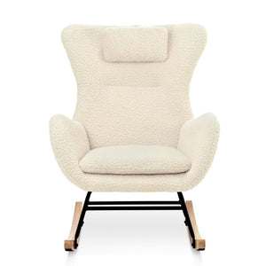 English Elm Rocking Glider Chair Teddy Upholstered High Back with Adjustable Headrest for Nursery W680127248
