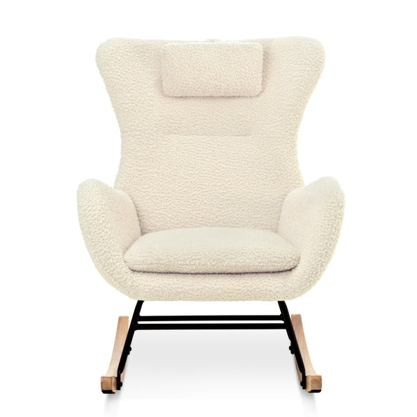English Elm Rocking Glider Chair Teddy Upholstered High Back with Adjustable Headrest for Nursery W680127248