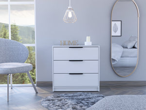 English Elm White 3-Drawer Rectangle Dresser — Compact White Storage Cabinet with Ample Organized Drawers, Top Display Space (27.5"W x 27.04"H) B06280503