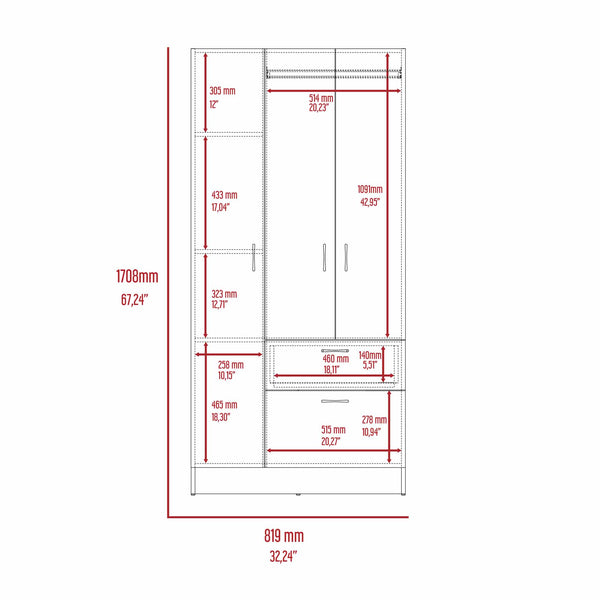 English Elm Meredith Wenge & White 1-Drawer Rectangle Armoire with Hanging Rod, 7 Shelves & Pull-Down Cabinet B062S00108