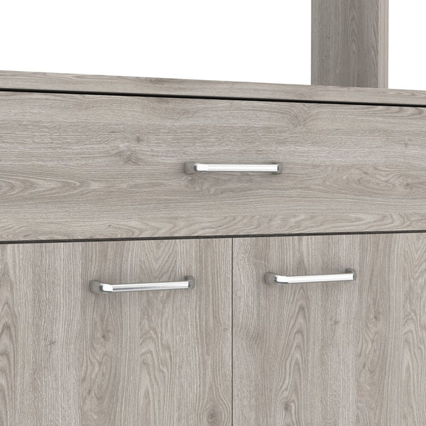 English Elm Santa 1-Drawer Area Pantry with 5 Shelves, 4 Doors and Open Appliance Surface for Kitchen Storage Light Gray B06280027