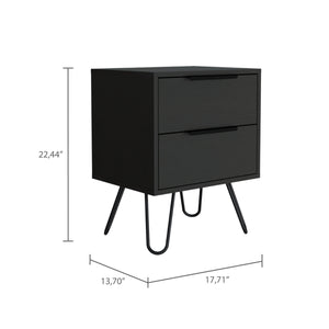 English Elm Wenge Modern 2-Drawer Nightstand with Steel Legs — Sleek Minimalist Storage for Contemporary Homes B06280316