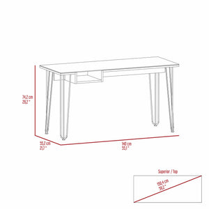 English Elm Mahogany 1-Drawer Desk With Glass Top & Hairpin Legs – Modern Mid-Century Style For Home Office B062S00070