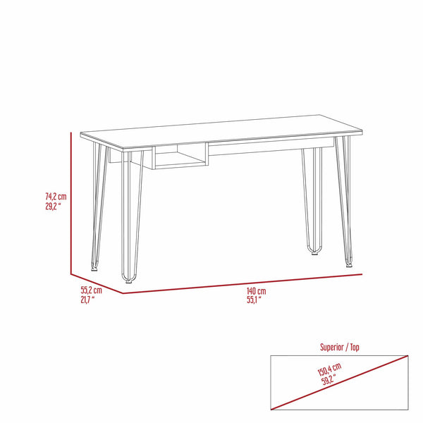 English Elm Mahogany 1-Drawer Desk With Glass Top & Hairpin Legs – Modern Mid-Century Style For Home Office B062S00070