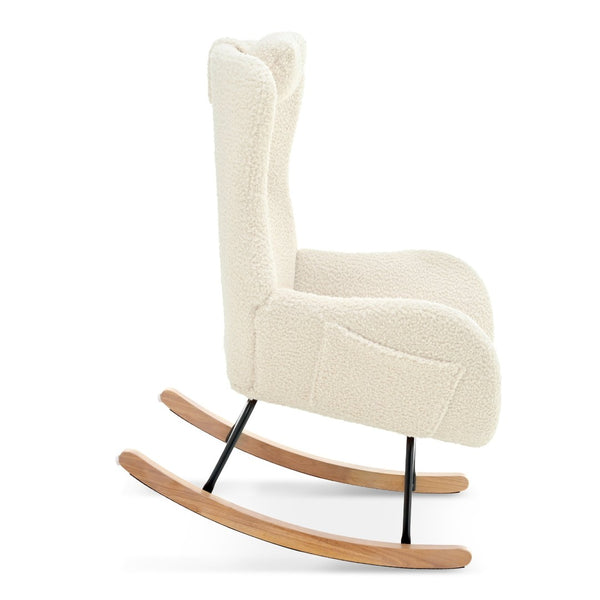 English Elm Rocking Glider Chair Teddy Upholstered High Back with Adjustable Headrest for Nursery W680127248
