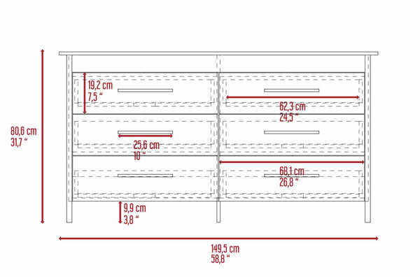 English Elm Southington Sleek 6-Drawer Rectangle Dresser with Black Metal Pulls and Spacious Organized Storage White B062S00140
