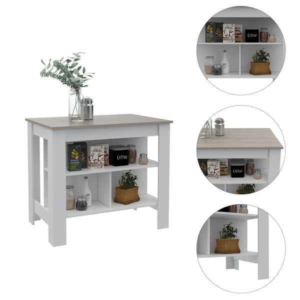 English Elm Rockaway 3-Shelf Kitchen Island With Hygienic Surface - Modern White & Grey Design For Any Space B06280061-GIGA