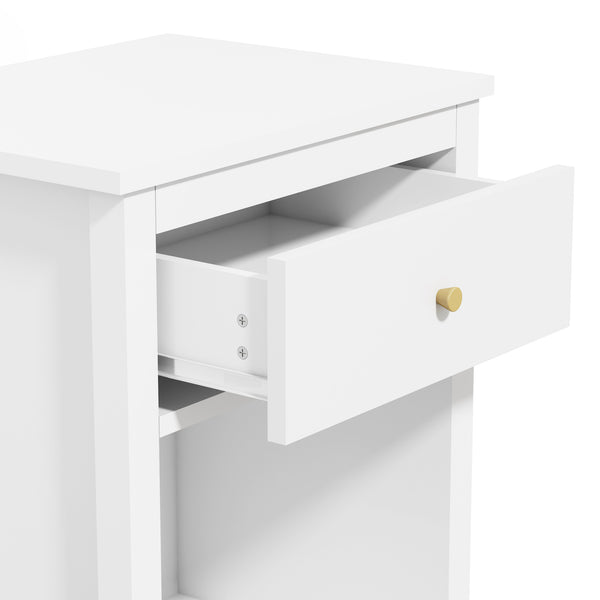 English Elm 26.77''H Modern Wooden Nightstand with Drawer and Open Shelf, Sturdy MDF Build, Tip-Restraint Included White 25.42 L x 19.08 W x 6.33 H W80859138