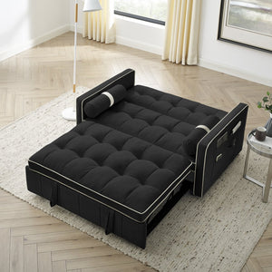 English Elm Modern Velvet Pull-Out Sofa Bed 2-Seater with Adjustable 3-Position Backrest, Lumbar Pillows & Pockets Black W119368698