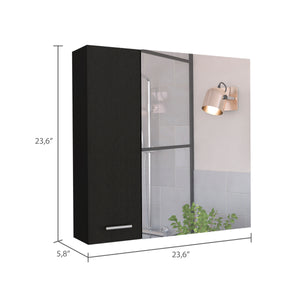 English Elm 4-Shelf Black Wenge Bathroom Medicine Cabinet with Mirror, Double-Door Storage & Top Shelf Space B06280223