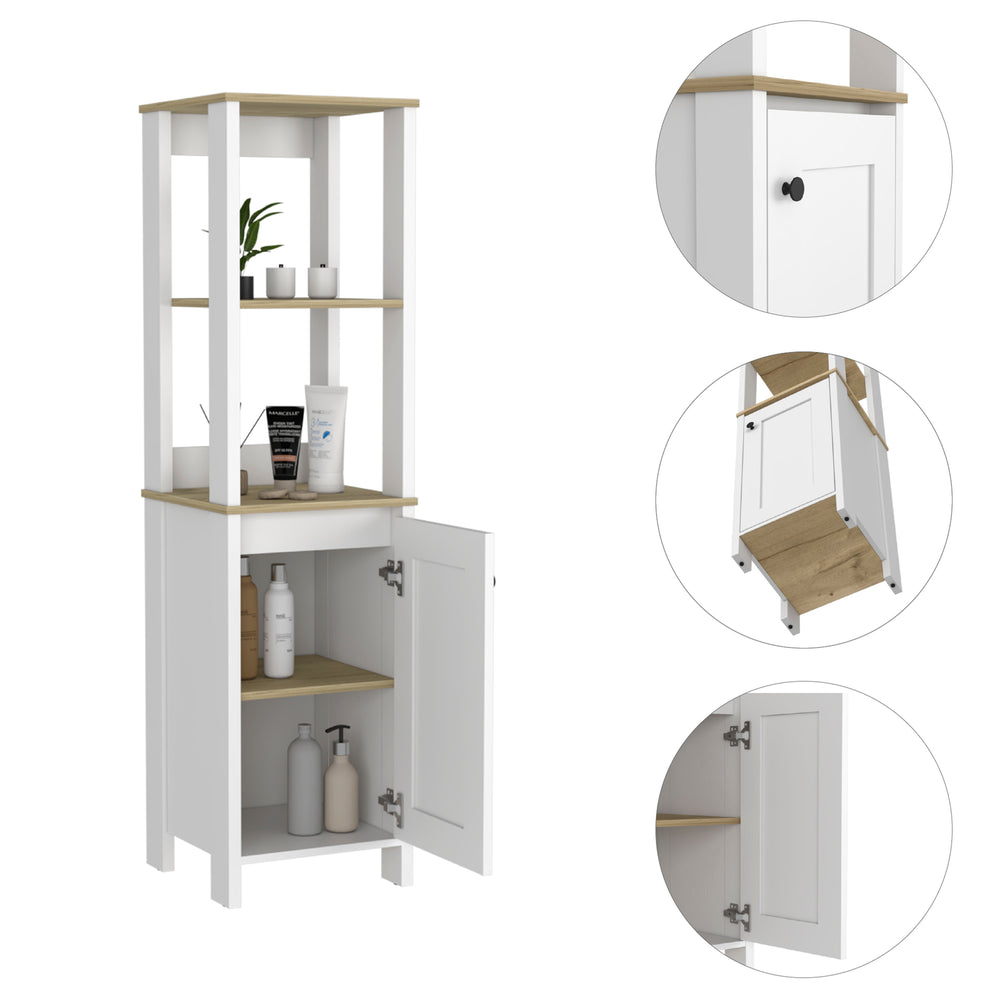 English Elm Hanover chic 4-shelf linen cabinet with door for bathroom storage, contemporary grey finish, 59" tall White B06280007