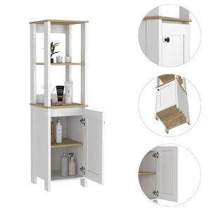 English Elm Hanover chic 4-shelf linen cabinet with door for bathroom storage, contemporary grey finish, 59" tall White B06280007