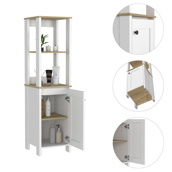 English Elm Hanover chic 4-shelf linen cabinet with door for bathroom storage, contemporary grey finish, 59" tall White B06280007