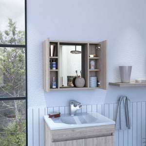English Elm Ellegrini Light Grey 1-Drawer Medicine Cabinet with Mirror, 7 Shelves, 2 Doors — Stylish Bath Storage B06280133