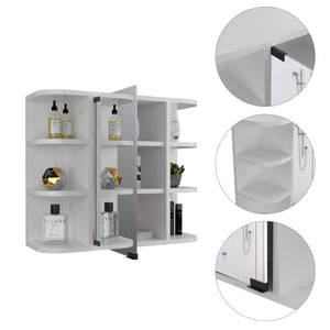 English Elm Roseburg Elegant 9-Shelf Medicine Cabinet with Center Mirror Door and Six Open Display Shelves for Bath White B06280464
