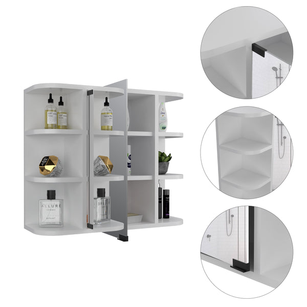 English Elm Roseburg Elegant 9-Shelf Medicine Cabinet with Center Mirror Door and Six Open Display Shelves for Bath White B06280464