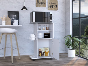 English Elm Napenthe White 1-Shelf Kitchen Cart on Casters — Compact Microwave Station, Mobile Storage & Display (98) B06280103
