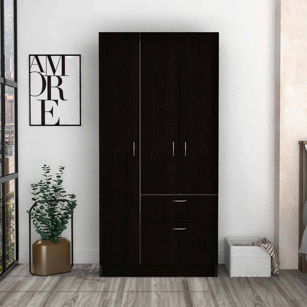 English Elm Meredith Wenge & White 1-Drawer Rectangle Armoire with Hanging Rod, 7 Shelves & Pull-Down Cabinet B062S00108