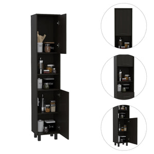 English Elm 2-Shelf Modern Rectangle Pantry Cabinet Wenge – Slim 78.7" Tall Space-Saving Storage with 5 Shelves, Metal Legs B06280432