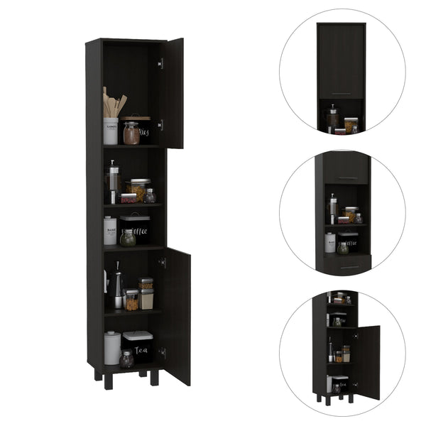 English Elm 2-Shelf Modern Rectangle Pantry Cabinet Wenge – Slim 78.7" Tall Space-Saving Storage with 5 Shelves, Metal Legs B06280432
