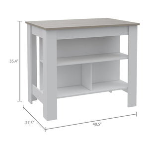 English Elm Rockaway 3-Shelf Kitchen Island With Hygienic Surface - Modern White & Grey Design For Any Space B06280061-GIGA