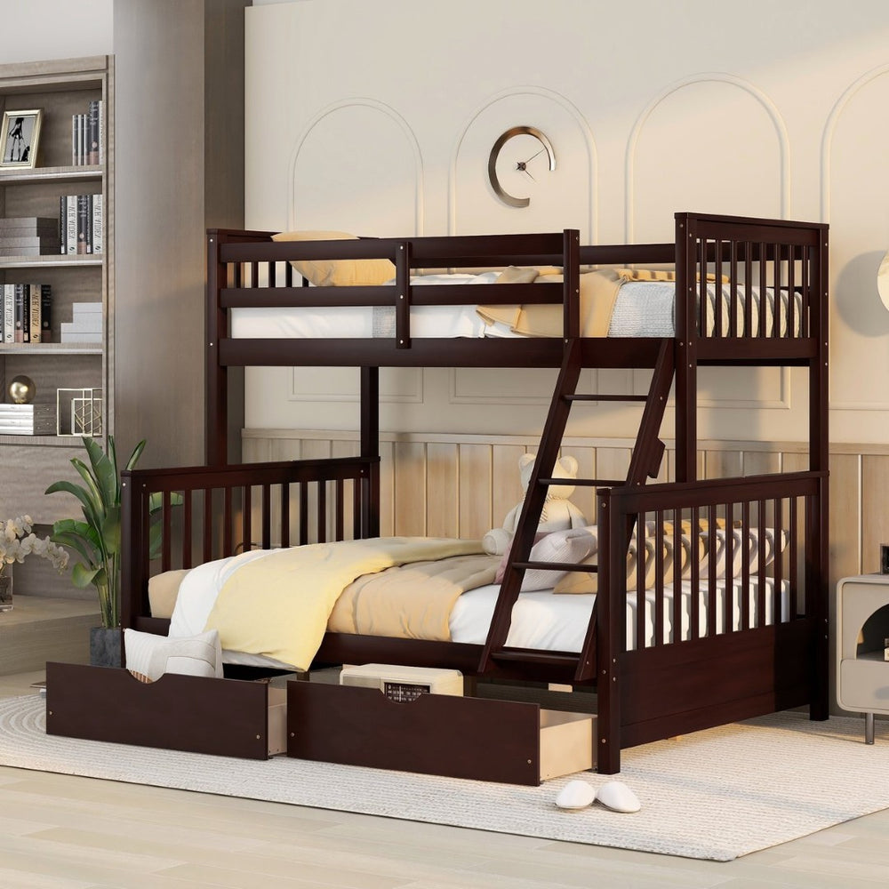 English Elm Twin-over-full Bunk Bed Solid Pine Frame Espresso Finish with Under Drawer Storage LT000065AAP