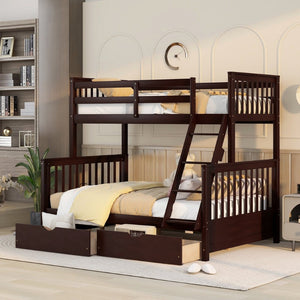 English Elm Twin-over-full Bunk Bed Solid Pine Frame Espresso Finish with Under Drawer Storage LT000065AAP