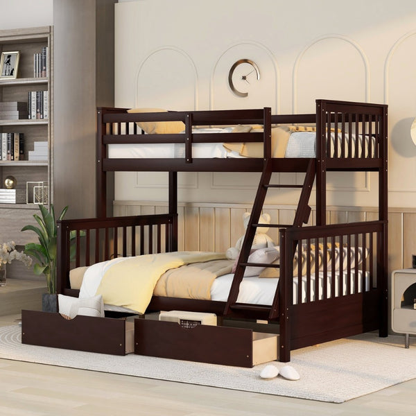 English Elm Twin-over-full Bunk Bed Solid Pine Frame Espresso Finish with Under Drawer Storage LT000065AAP