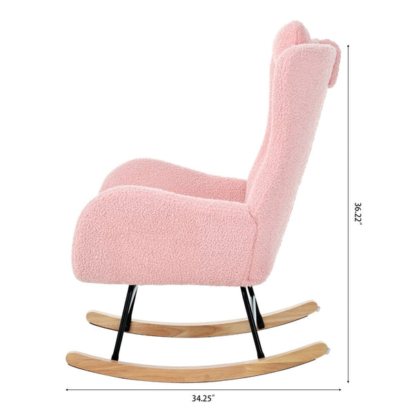 English Elm Rocking Glider Chair Teddy Upholstered High Back with Adjustable Headrest for Nursery W680127263