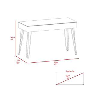 English Elm Mahogany Writing Desk With Glass Top, Hairpin Legs & Drawer - Stylish Compact Home Office Solution B062S00069