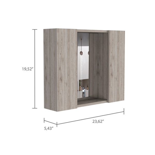 English Elm Ellegrini Light Grey 1-Drawer Medicine Cabinet with Mirror, 7 Shelves, 2 Doors — Stylish Bath Storage B06280133