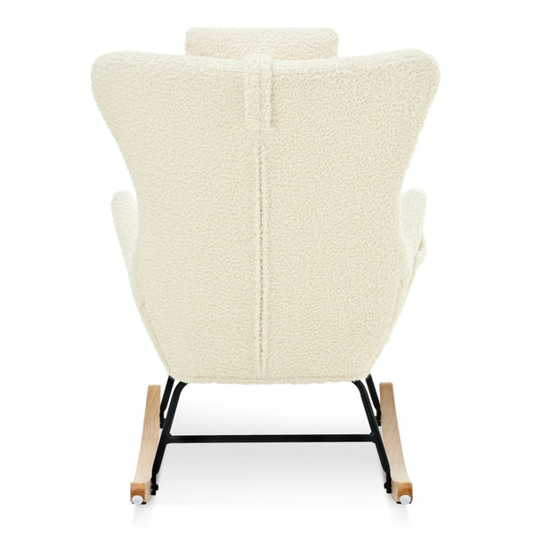 English Elm Rocking Glider Chair Teddy Upholstered High Back with Adjustable Headrest for Nursery W680127248