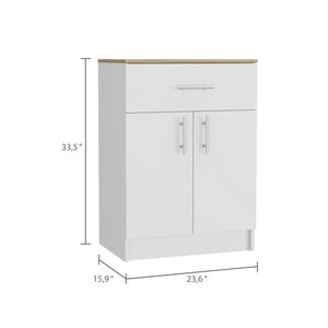 English Elm Wilmington Space-Saving 1-Drawer Pantry Cabinet in White & Light Oak – Countertop, 2 Shelves, Compact Storage B06280340