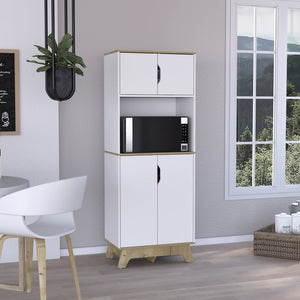 English Elm Danville Narrow Microwave Pantry Cabinet with Adjustable Shelf, Light Oak & White Storage Tower (67") B062S00021