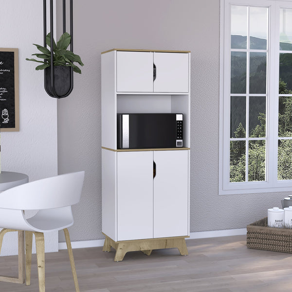 English Elm Danville Narrow Microwave Pantry Cabinet with Adjustable Shelf, Light Oak & White Storage Tower (67") B062S00021