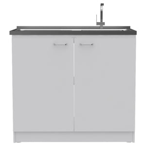 English Elm White Contemporary 2-Door Utility Sink Cabinet with Countertop Workspace, Ample Storage, 39.3" Wide B062S00093