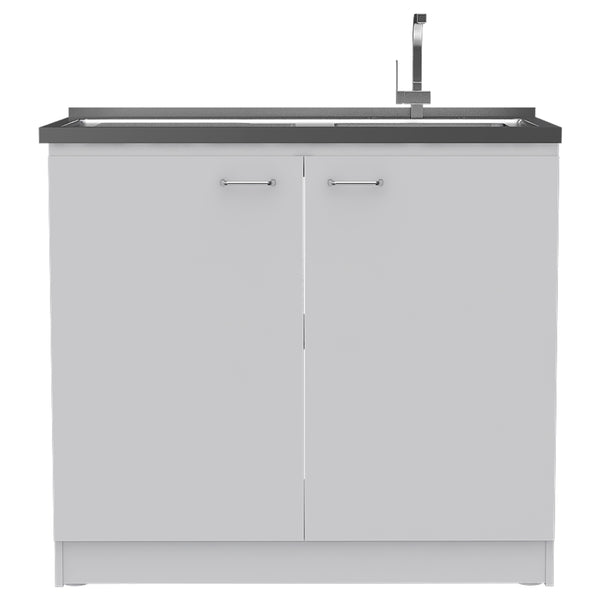 English Elm White Contemporary 2-Door Utility Sink Cabinet with Countertop Workspace, Ample Storage, 39.3" Wide B062S00093