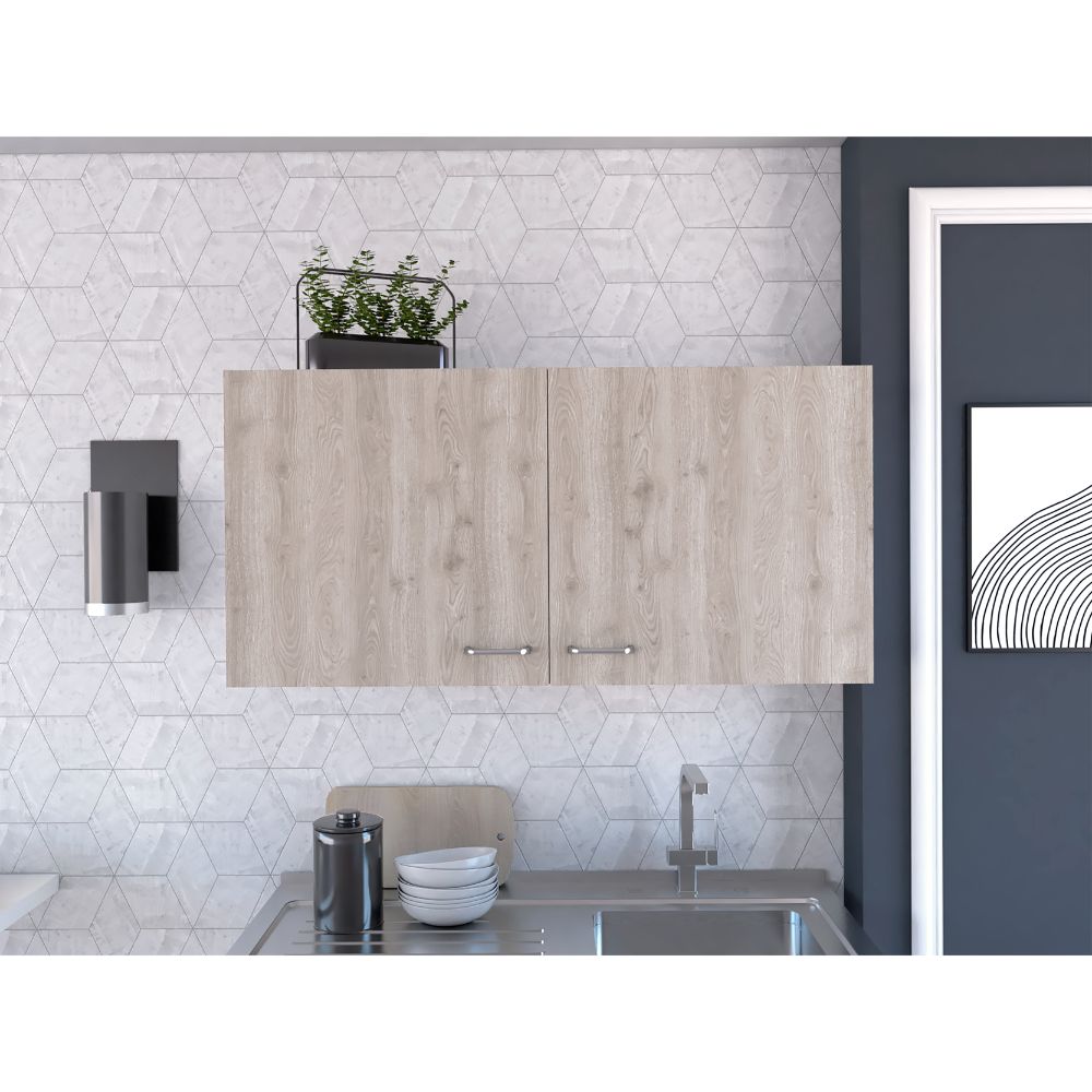 English Elm White 2-Door Light Grey Accent Wall Cabinet with 2 Shelves, 39.3" Wide Storage for Kitchen Organization and Pantry Essentials B06280398