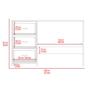 English Elm 3-Drawer Writing Desk Wengue Finish with Ample Storage, Compact Rectangular Design for Home Office or Study Space B06280029