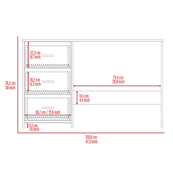 English Elm 3-Drawer Writing Desk Wengue Finish with Ample Storage, Compact Rectangular Design for Home Office or Study Space B06280029
