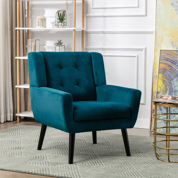 English Elm Modern Velvet Accent Chair with Ergonomic Tight Back, Solid Wood Legs, 250lb Capacity, Cozy Indoor Seating Teal W676P313941