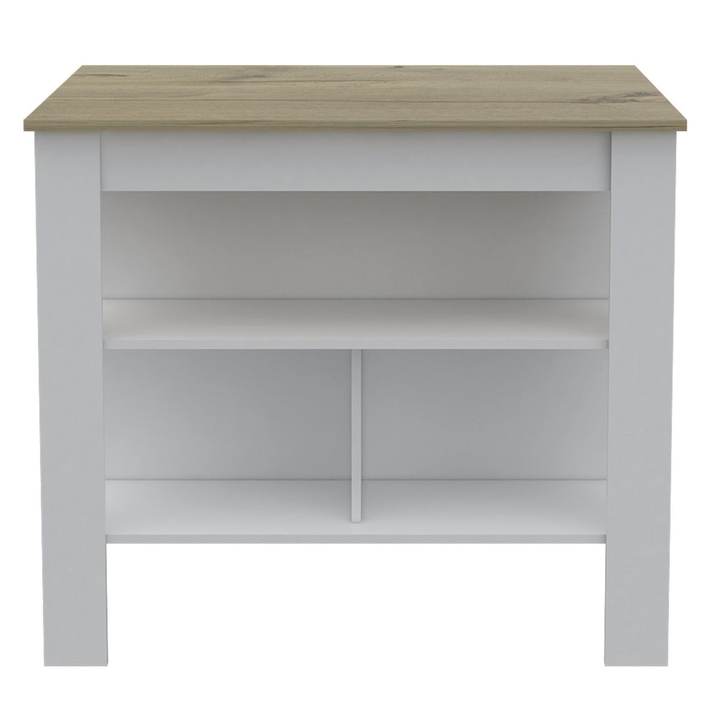 English Elm Rockaway Versatile 3-Shelf Kitchen Island With Antimicrobial Top In White & Light Oak Finish B06280060-GIGA