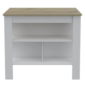 English Elm Rockaway Versatile 3-Shelf Kitchen Island With Antimicrobial Top In White & Light Oak Finish B06280060-GIGA